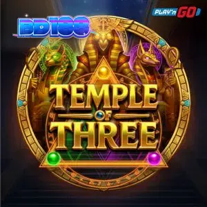 Isang visual na representasyon ng Temple of Three slot na nagpapakita ng 3x3 grid at mga Egyptian deity.